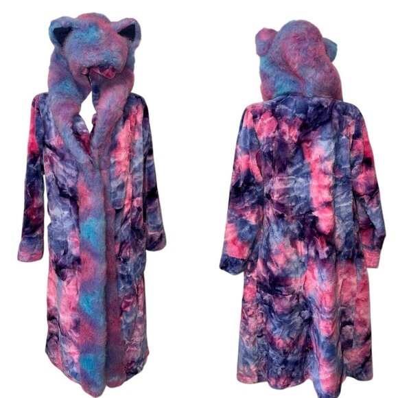 Spirit Hoods Cotton Candy Faux Fur Jacket Ears Hooded Womens Small Rave Club - Picture 1 of 11